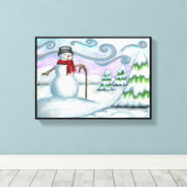Happy Snowman Winter Wonderland Wrapped Canvas Leinwanddruck (Insitu (Holzboden))