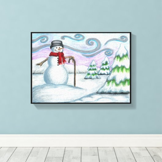 Happy Snowman Winter Wonderland Wrapped Canvas Leinwanddruck (Insitu (Holzboden))