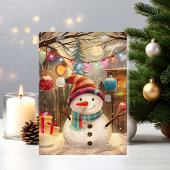 Happy Snowman with Colorful Lights & Holiday Cheer Karte