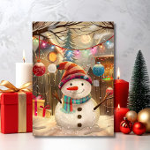 Happy Snowman with Colorful Lights & Holiday Cheer Karte
