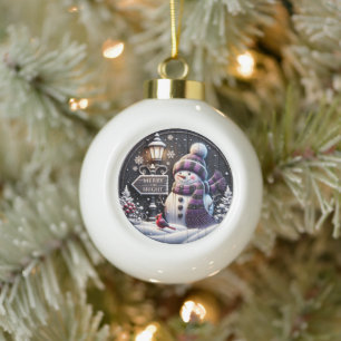 Happy Snowman Wonderland" - Weihnachtsmauer Keramik Kugel-Ornament