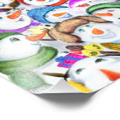 Happy Snowmans Frohe Weihnachts-Party Funny Zeichn Fotodruck (Ecke)