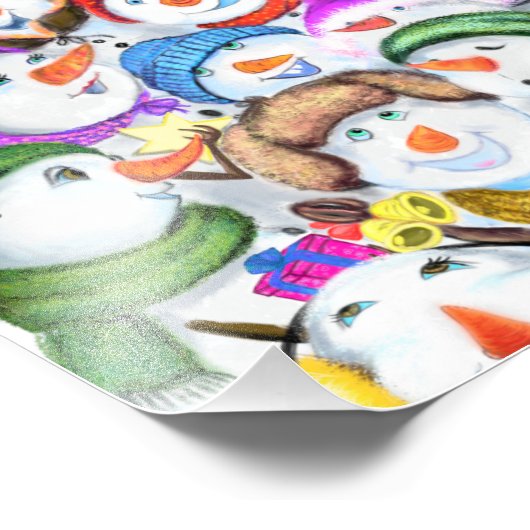 Happy Snowmans Frohe Weihnachts-Party Funny Zeichn Fotodruck (Ecke)