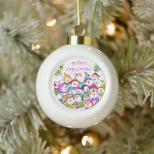 Happy Snowmans Frohe Weihnachts-Party Funny Zeichn Keramik Kugel-Ornament