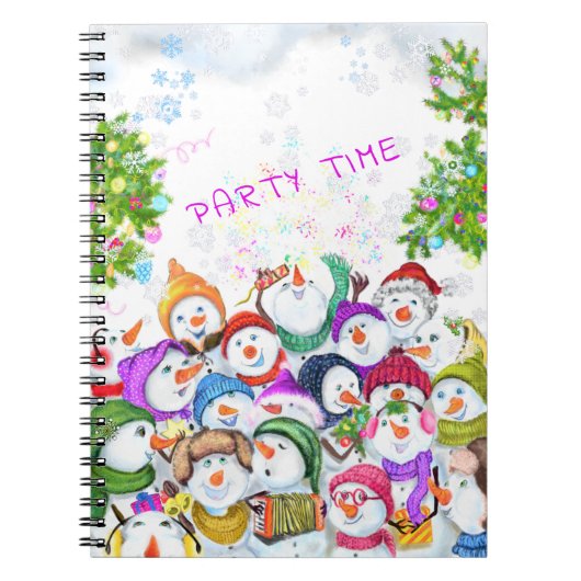 Happy Snowmans Frohe Weihnachts-Party Funny Zeichn Notizblock (Vorderseite)