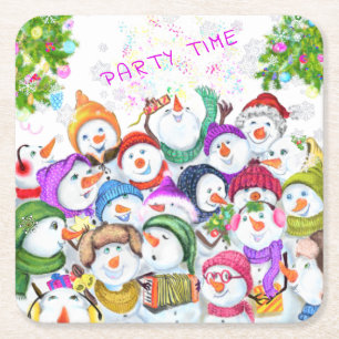 Happy Snowmans Frohe Weihnachts-Party Funny Zeichn Rechteckiger Pappuntersetzer