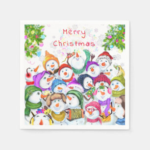 Happy Snowmans Frohe Weihnachts-Party Funny Zeichn Serviette