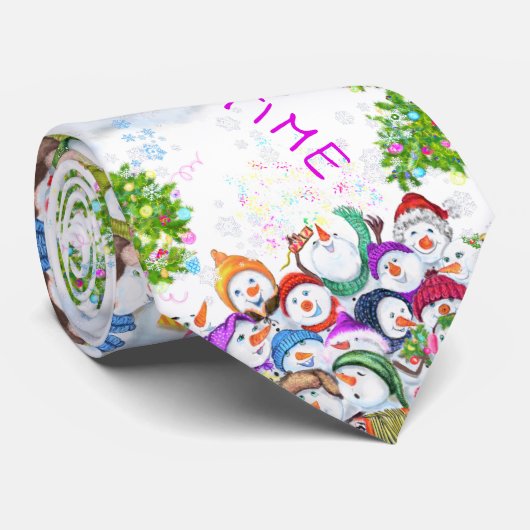 Happy Snowmans Party Christmas Neck Tie Krawatte (Gerollt)