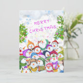 Happy Snowmans Party Weihnachtskarte (Stehend Vorderseite)