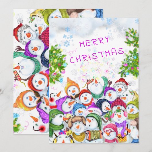Happy Snowmans Party Weihnachtskarte (Vorne/Hinten)