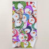 Happy Snowmans Weihnachts Beach Handtuch (Vorderseite)