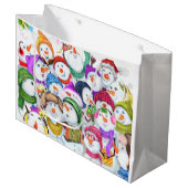 Happy Snowmans Weihnachtsgeschenktasche Große Geschenktüte (Vorderseite Schrägansicht)