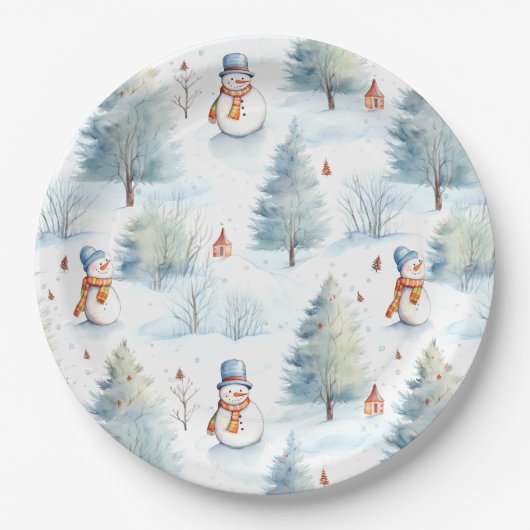 Happy Snowmen Pattern Pappteller (Vorderseite)