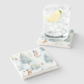 Happy Snowmen Pattern Steinuntersetzer (Seitenansicht)