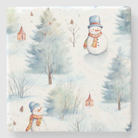 Happy Snowmen Pattern Steinuntersetzer (Vorderseite)