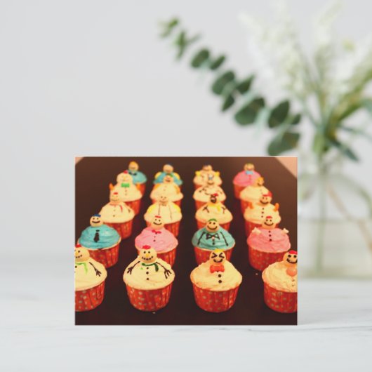 Happy Snowmen Postkarte (Stehend Vorderseite)