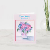 Happy Sobriety Birthday Watercolor Hydrangea Card Karte (Vorderseite)