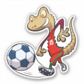 Happy Soccer Star Gecko Kicking Football Cartoon Aufkleber (Vorderseite)