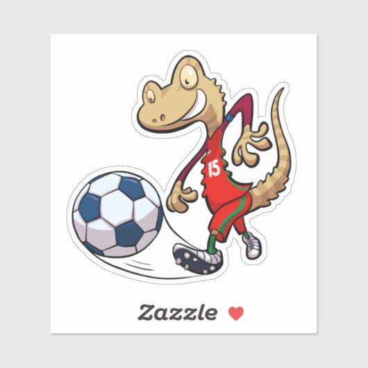 Happy Soccer Star Gecko Kicking Football Cartoon Aufkleber (Blatt)