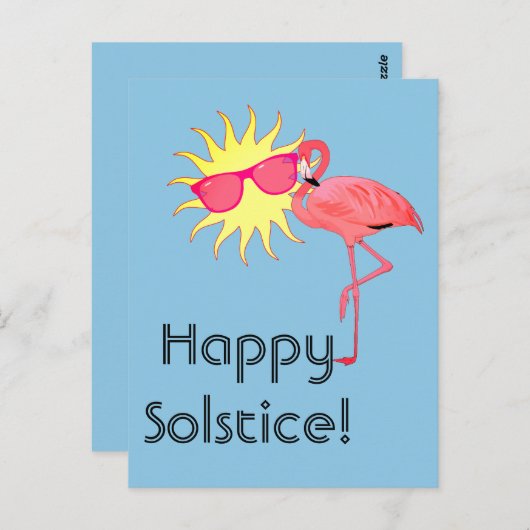 Happy Solstice Flamingo und Sun Face Postkarte (Vorne/Hinten)