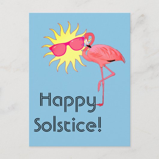 Happy Solstice Flamingo und Sun Face Postkarte (Vorderseite)