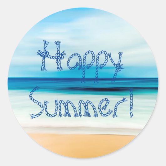 Happy Sommer Sandstrand nautische Meer Ozean Runder Aufkleber (Vorderseite)
