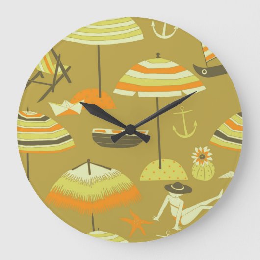 Happy Sommertime Fun Seamless Muster Große Wanduhr (Vorderseite)