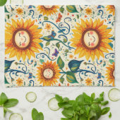 Happy Sonnenblumen: Gefrechtes Sonnenblumenmuster Geschirrtuch (Gefaltet)