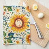 Happy Sonnenblumen: Gefrechtes Sonnenblumenmuster Geschirrtuch (Viertel Falte)