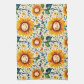 Happy Sonnenblumen: Gefrechtes Sonnenblumenmuster Geschirrtuch (Vertikal)