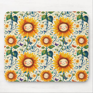 Happy Sonnenblumen: Gefrechtes Sonnenblumenmuster Mousepad