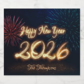 Happy Sparkling New Year 2026 Fireworks Schaumweinetikett (Einzelnes Label)