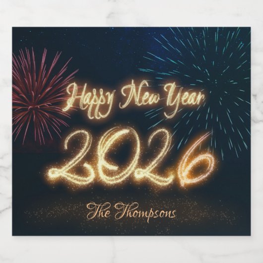 Happy Sparkling New Year 2026 Fireworks Schaumweinetikett (Einzelnes Label)