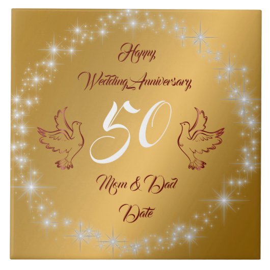 Happy Sparkly Customize Gold 50th Anniversary Fliese (Vorderseite)