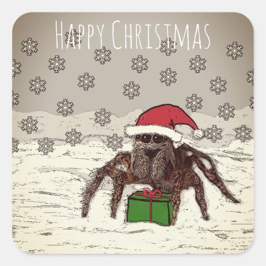 Happy Spider Christmas Quadratischer Aufkleber (Vorderseite)