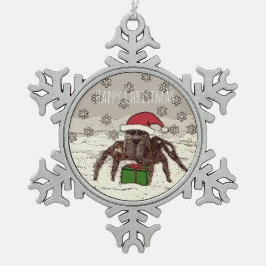 Happy Spider Schneeflocken Zinn-Ornament (Vorderseite)