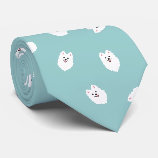 Happy Spitz Dog Neck Tie (Aqua Mint) Krawatte (Gerollt)