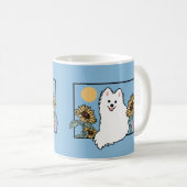 Happy Spitz Hund mit Sommerblumen Kaffeetasse (VorderseiteRechts)