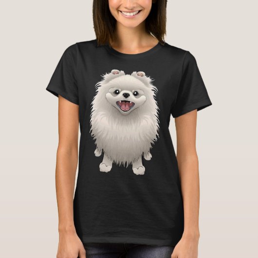 Happy Spitz (Weiße Pelzversion) T-Shirt (Vorderseite)