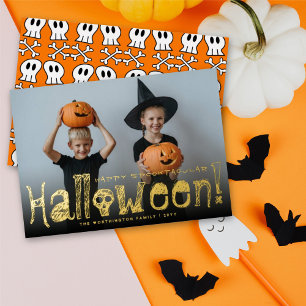 Happy Spooktacular Halloween Skulls & Bones Foto Folien Feiertagskarte