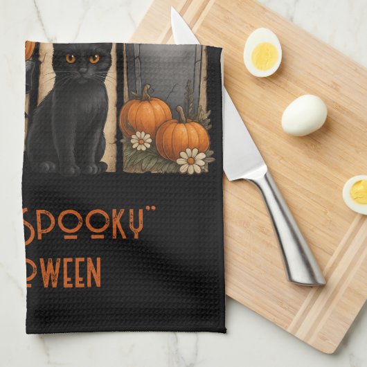 Happy "Spooky" Halloween Ghost Black Cat Geschirrtuch (Viertel Falte)
