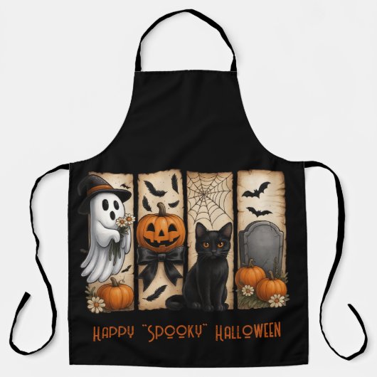 Happy "Spooky" Halloween Ghost Black Cat Schürze (Vorderseite)