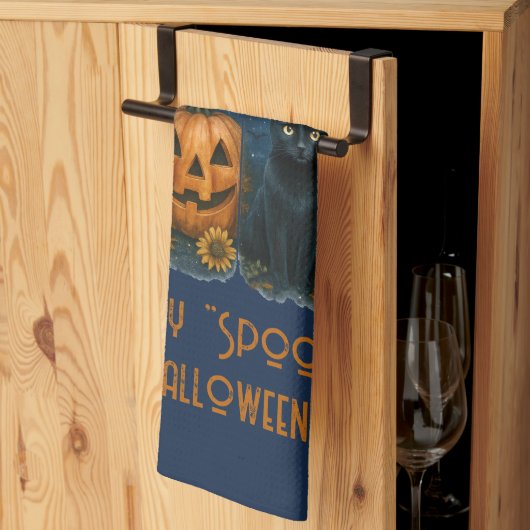 Happy "Spooky" Halloween Pumpkin Ghost Black Cat Geschirrtuch (Drittel gefaltet)