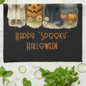 Happy "Spooky" Halloween Pumpkin Ghost Black Cat Geschirrtuch (Gefaltet)