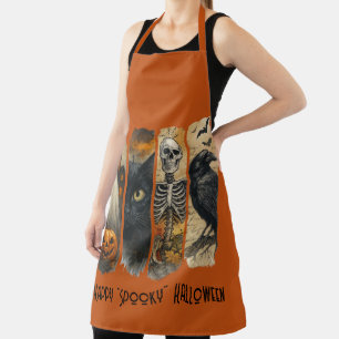 Happy "Spooky" Halloween Pumpkin Skeleton Crow Schürze