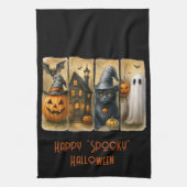 Happy "Spooky" Halloween Pumpkins Black Cat Bats Geschirrtuch (Vertikal)