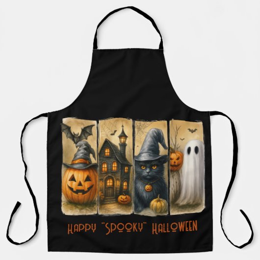 Happy "Spooky" Halloween Pumpkins Black Cat Bats Schürze (Vorderseite)