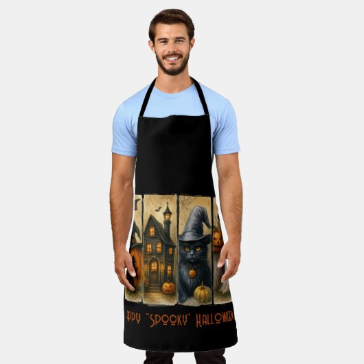 Happy "Spooky" Halloween Pumpkins Black Cat Bats Schürze (Getragen)
