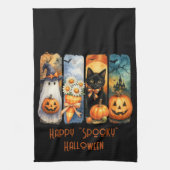 Happy "Spooky" Halloween Pumpkins Black Cat Geiste Geschirrtuch (Vertikal)