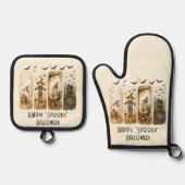 Happy "Spooky" Halloween Pumpkins Scarecrow Ghost Ofenhandschuh & Topflappen-Set (Vorderseite)